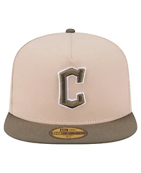 New Era Men's Light Beige/Olive Cleveland Guardians Two-Tone Color Pack A-Frame 59FIFTY Fitted Hat
