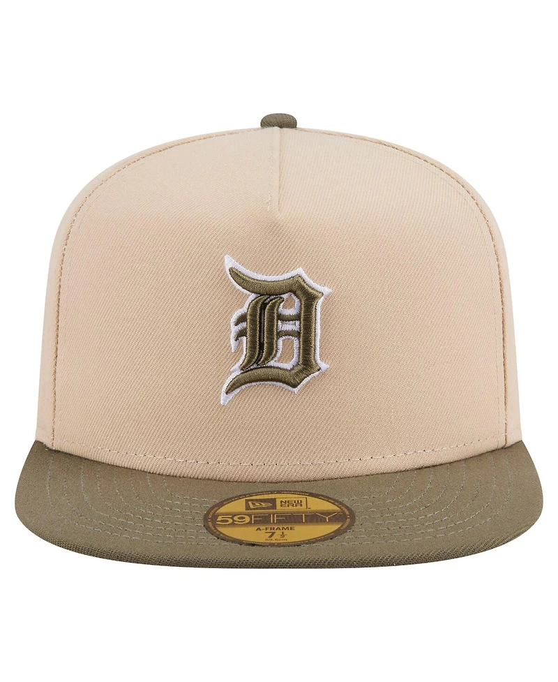 New Era Men's Light Beige/Olive Detroit Tigers Two-Tone Color Pack A-Frame 59FIFTY Fitted Hat