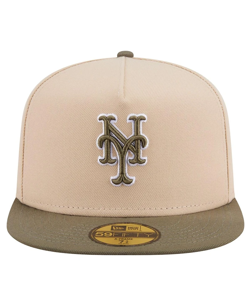 New Era Men's Light Beige/Olive York Mets Two-Tone Color Pack A-Frame 59FIFTY Fitted Hat