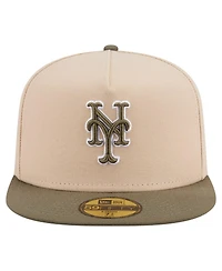 New Era Men's Light Beige/Olive York Mets Two-Tone Color Pack A-Frame 59FIFTY Fitted Hat