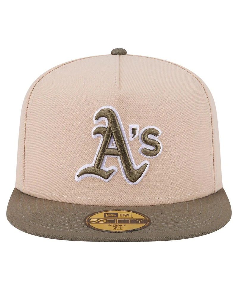 New Era Men's Light Beige/Olive Athletics Two-Tone Color Pack A-Frame 59FIFTY Fitted Hat
