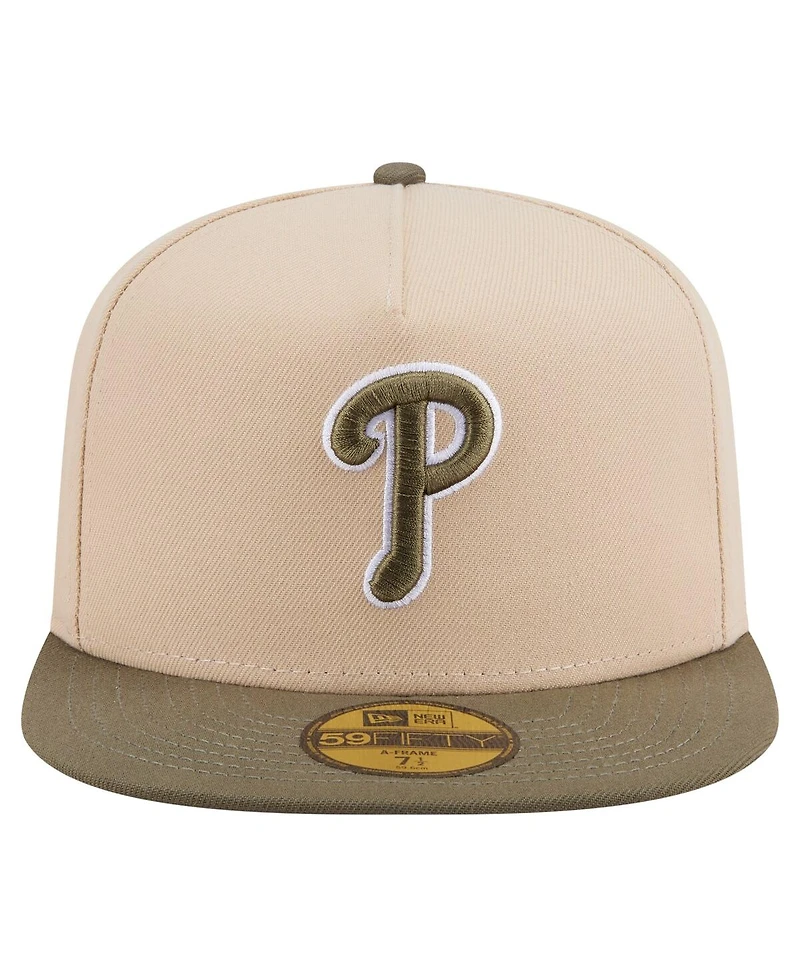 New Era Men's Light Beige/Olive Philadelphia Phillies Two-Tone Color Pack A-Frame 59FIFTY Fitted Hat