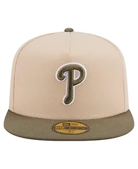 New Era Men's Light Beige/Olive Philadelphia Phillies Two-Tone Color Pack A-Frame 59FIFTY Fitted Hat