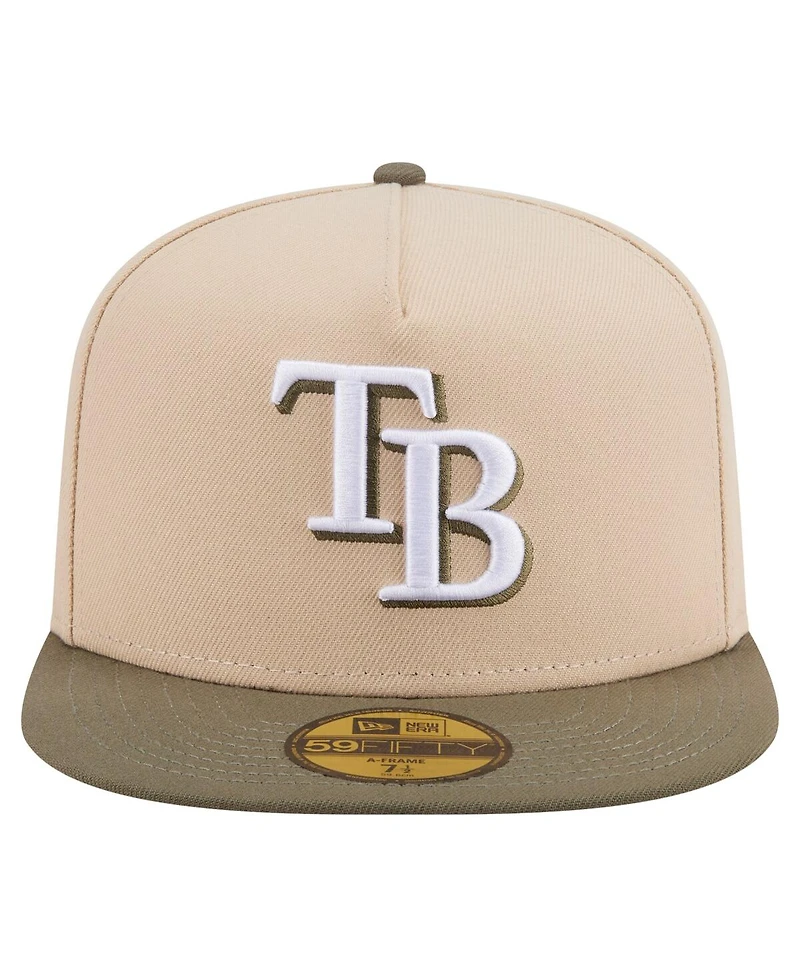 New Era Men's Light Beige/Olive Tampa Bay Rays Two-Tone Color Pack A-Frame 59FIFTY Fitted Hat