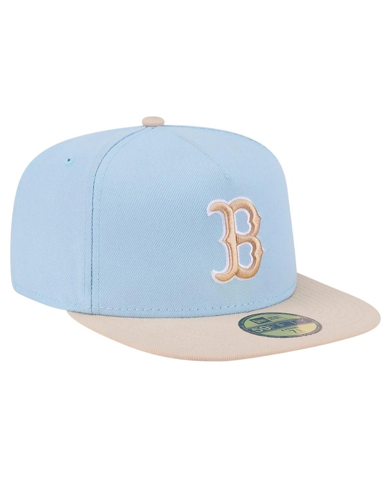 New Era Men's Light Blue/Cream Boston Red Sox Two-Tone Color Pack A-Frame 59FIFTY Fitted Hat