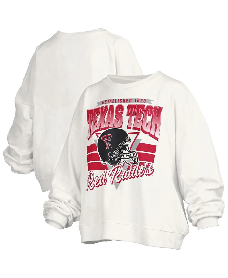 Pressbox Women's White Texas Tech Red Raiders Oversized Janice Retro Waist-Length Pullover Sweatshirt