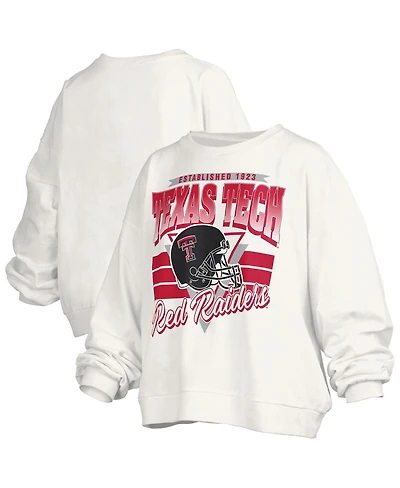 Pressbox Women's White Texas Tech Red Raiders Oversized Janice Retro Waist-Length Pullover Sweatshirt