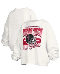 Pressbox Women's White Texas Tech Red Raiders Oversized Janice Retro Waist-Length Pullover Sweatshirt