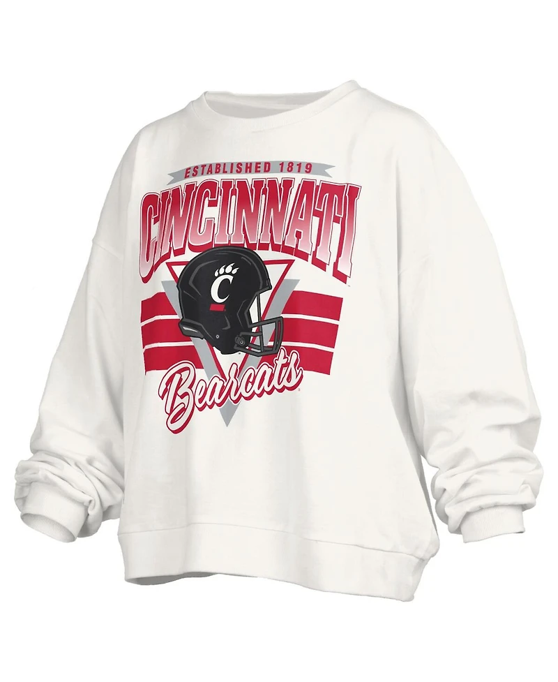 Pressbox Women's White Cincinnati Bearcats Oversized Janice Retro Waist-Length Pullover Sweatshirt