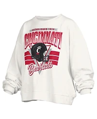 Pressbox Women's White Cincinnati Bearcats Oversized Janice Retro Waist-Length Pullover Sweatshirt