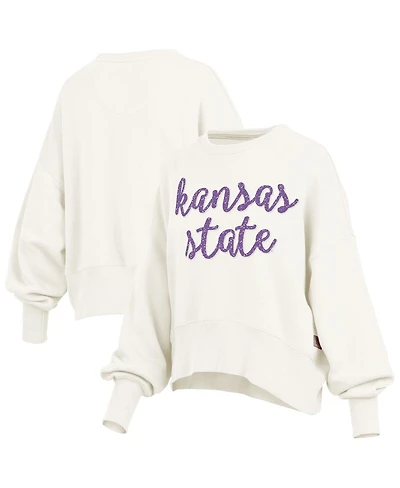 Pressbox Women's Cream Kansas State Wildcats Oversized Chelsea Waist Length Pullover Sweatshirt