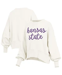 Pressbox Women's Cream Kansas State Wildcats Oversized Chelsea Waist Length Pullover Sweatshirt