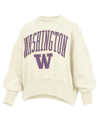 Pressbox Women's Natural Washington Huskies Oversized Waist-Length Crewneck Sweatshirt