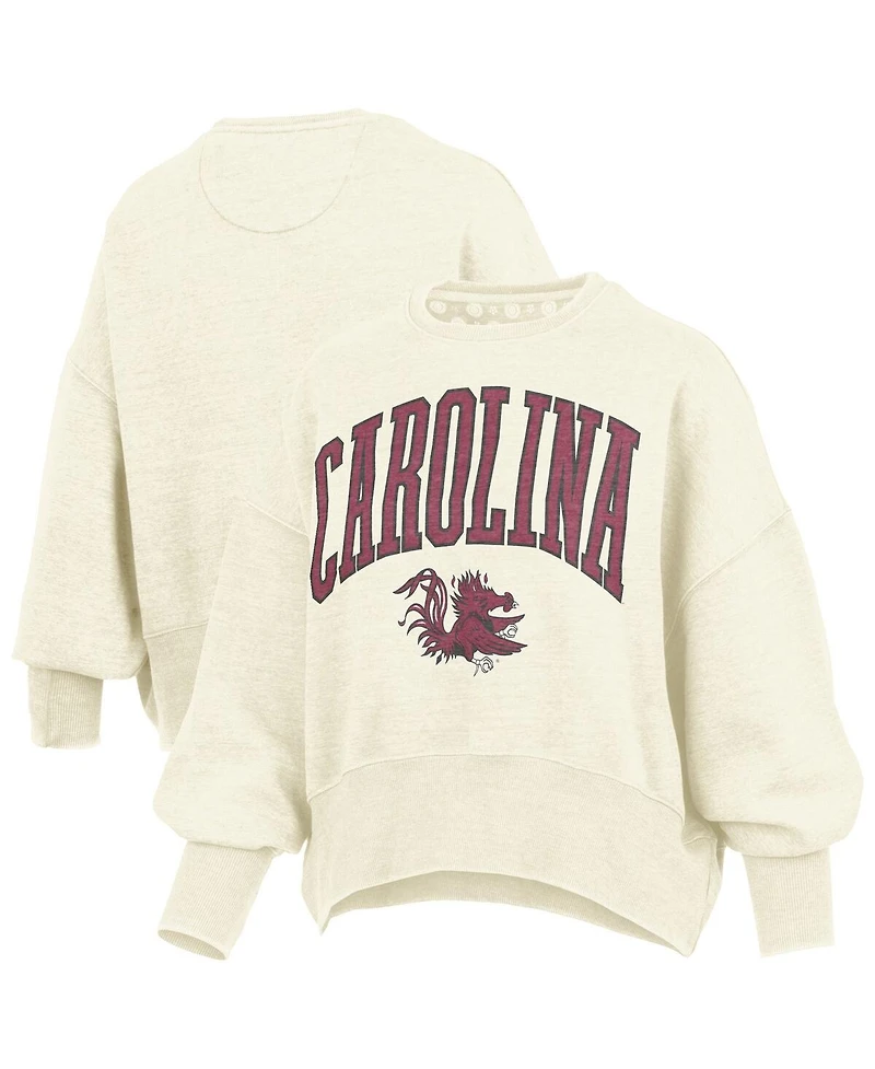 Pressbox Women's Natural South Carolina Gamecocks Oversized Waist-Length Crewneck Sweatshirt