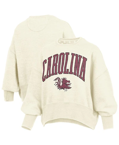 Pressbox Women's Natural South Carolina Gamecocks Oversized Waist-Length Crewneck Sweatshirt