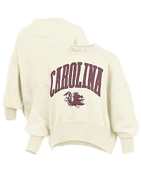Pressbox Women's Natural South Carolina Gamecocks Oversized Waist-Length Crewneck Sweatshirt