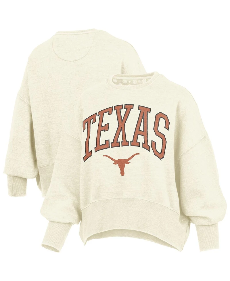 Pressbox Women's Natural Texas Longhorns Oversized Waist-Length Crewneck Sweatshirt
