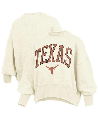 Pressbox Women's Natural Texas Longhorns Oversized Waist-Length Crewneck Sweatshirt