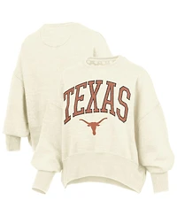 Pressbox Women's Natural Texas Longhorns Oversized Waist-Length Crewneck Sweatshirt