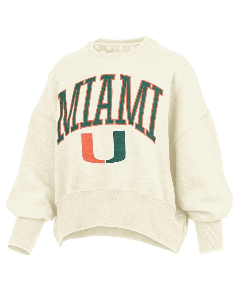 Pressbox Women's Natural Miami Hurricanes Oversized Waist-Length Crewneck Sweatshirt