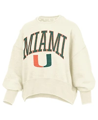 Pressbox Women's Natural Miami Hurricanes Oversized Waist-Length Crewneck Sweatshirt