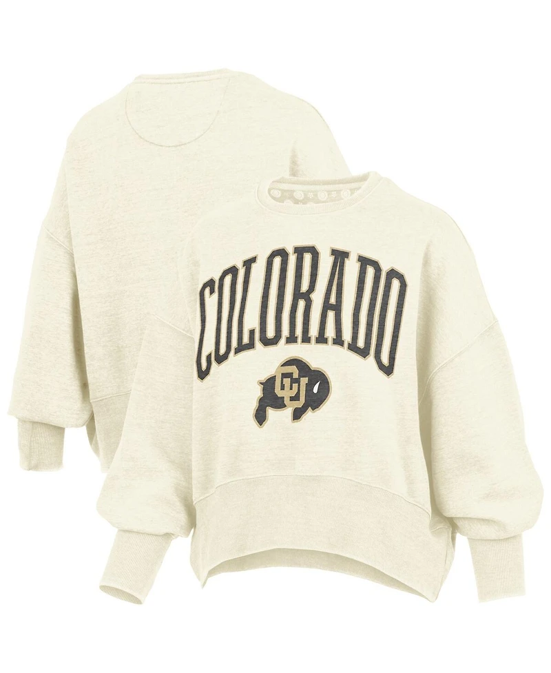 Pressbox Women's Natural Colorado Buffaloes Oversized Waist-Length Crewneck Sweatshirt