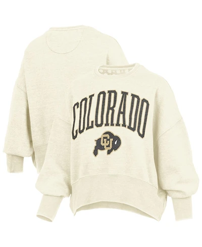 Pressbox Women's Natural Colorado Buffaloes Oversized Waist-Length Crewneck Sweatshirt