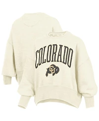 Pressbox Women's Natural Colorado Buffaloes Oversized Waist-Length Crewneck Sweatshirt