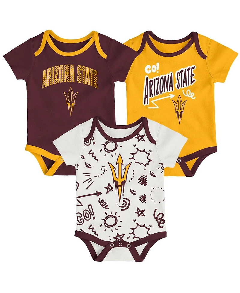Outerstuff Baby Boys and Girls 3-Pack Arizona State Sun Devils All Day Play Bodysuit Set