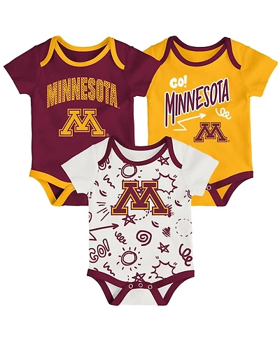 Outerstuff Baby Boys and Girls 3-Pack Minnesota Golden Gophers All Day Play Bodysuit Set