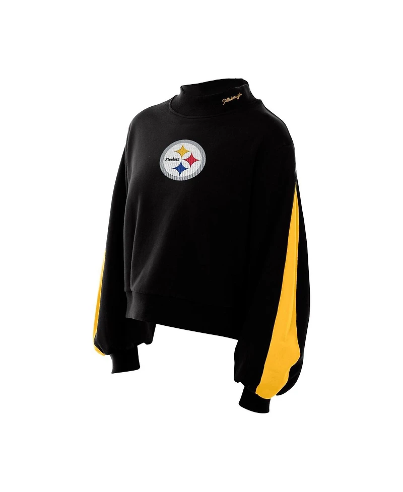 New Era Women's Black Pittsburgh Steelers Sport Night Mock Neck Balloon Sleeve Pullover Sweatshirt