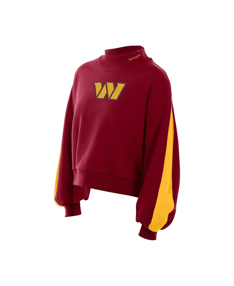 New Era Women's Burgundy Washington Commanders Sport Night Mock Neck Balloon Sleeve Pullover Sweatshirt