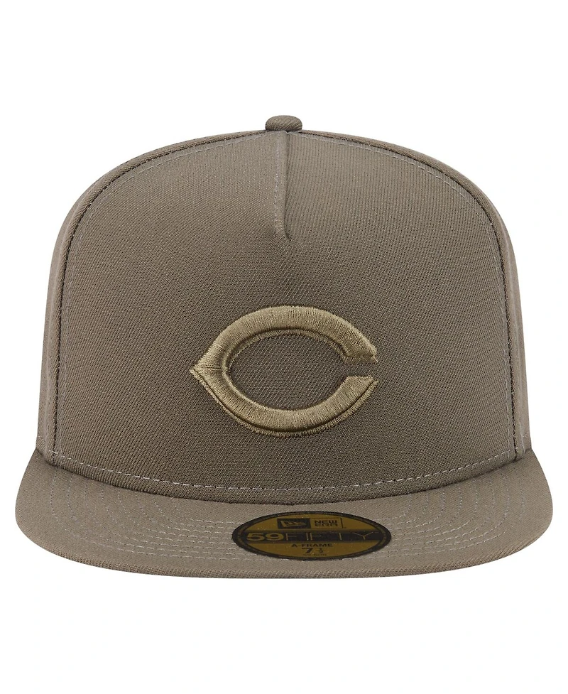 New Era Men's Olive Cincinnati Reds Color Pack A-Frame 59FIFTY Fitted Hat