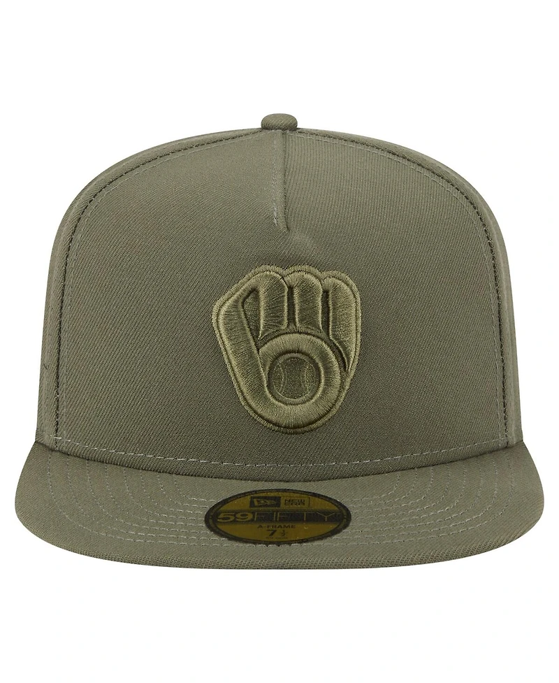 New Era Men's Olive Milwaukee Brewers Color Pack A-Frame 59FIFTY Fitted Hat