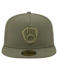 New Era Men's Olive Milwaukee Brewers Color Pack A-Frame 59FIFTY Fitted Hat