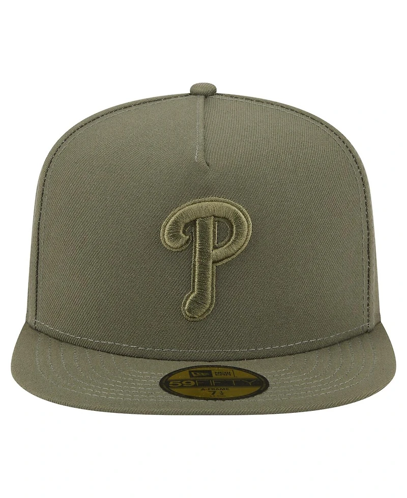 New Era Men's Olive Philadelphia Phillies Color Pack A-Frame 59FIFTY Fitted Hat
