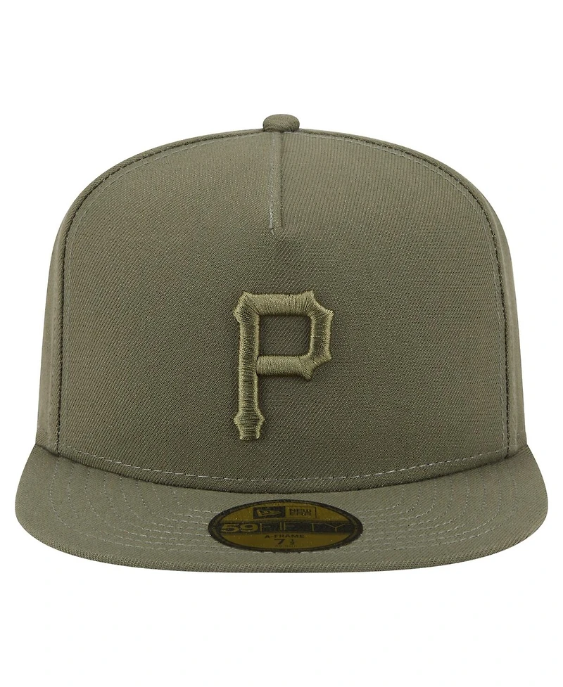 New Era Men's Olive Pittsburgh Pirates Color Pack A-Frame 59FIFTY Fitted Hat