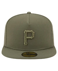 New Era Men's Olive Pittsburgh Pirates Color Pack A-Frame 59FIFTY Fitted Hat