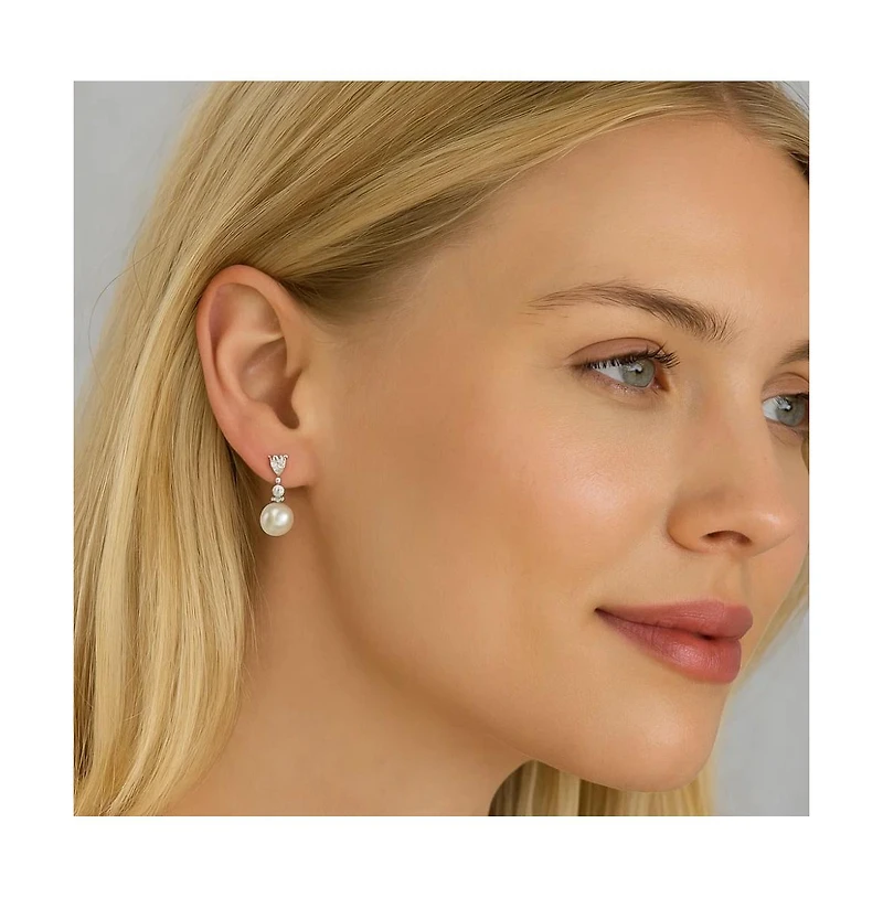 Pearl Drop Earrings with Cubic Zirconia Accents Earrings for Women