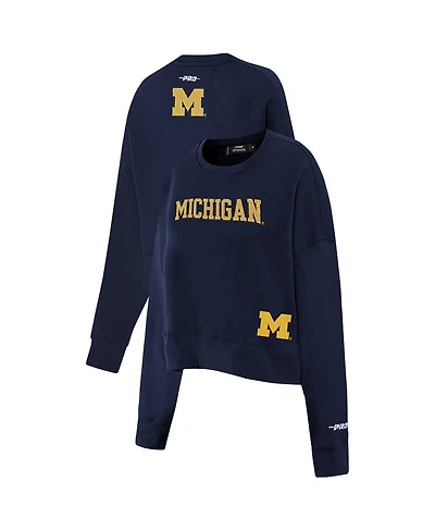 Pro Standard Women's Navy Michigan Wolverines Sequin Boxy Cropped Pullover Sweatshirt