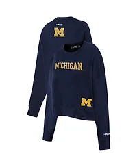 Pro Standard Women's Navy Michigan Wolverines Sequin Boxy Cropped Pullover Sweatshirt