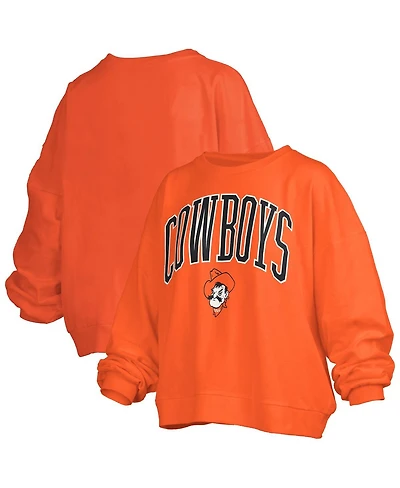 Pressbox Women's Orange Oklahoma State Cowboys Janise Arch Over Logo Waist Length Oversized Pullover Sweatshirt