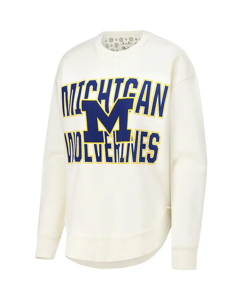 Pressbox Women's Cream Michigan Wolverines Poncho Fleece Crew Sweatshirt