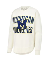 Pressbox Women's Cream Michigan Wolverines Poncho Fleece Crew Sweatshirt