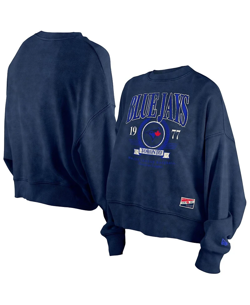 New Era Women's Navy Toronto Blue Jays City Connect Throwback Enzyme Wash Boxy Cropped Sweatshirt
