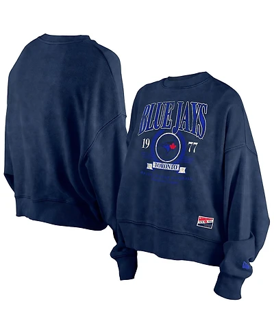 New Era Women's Navy Toronto Blue Jays City Connect Throwback Enzyme Wash Boxy Cropped Sweatshirt