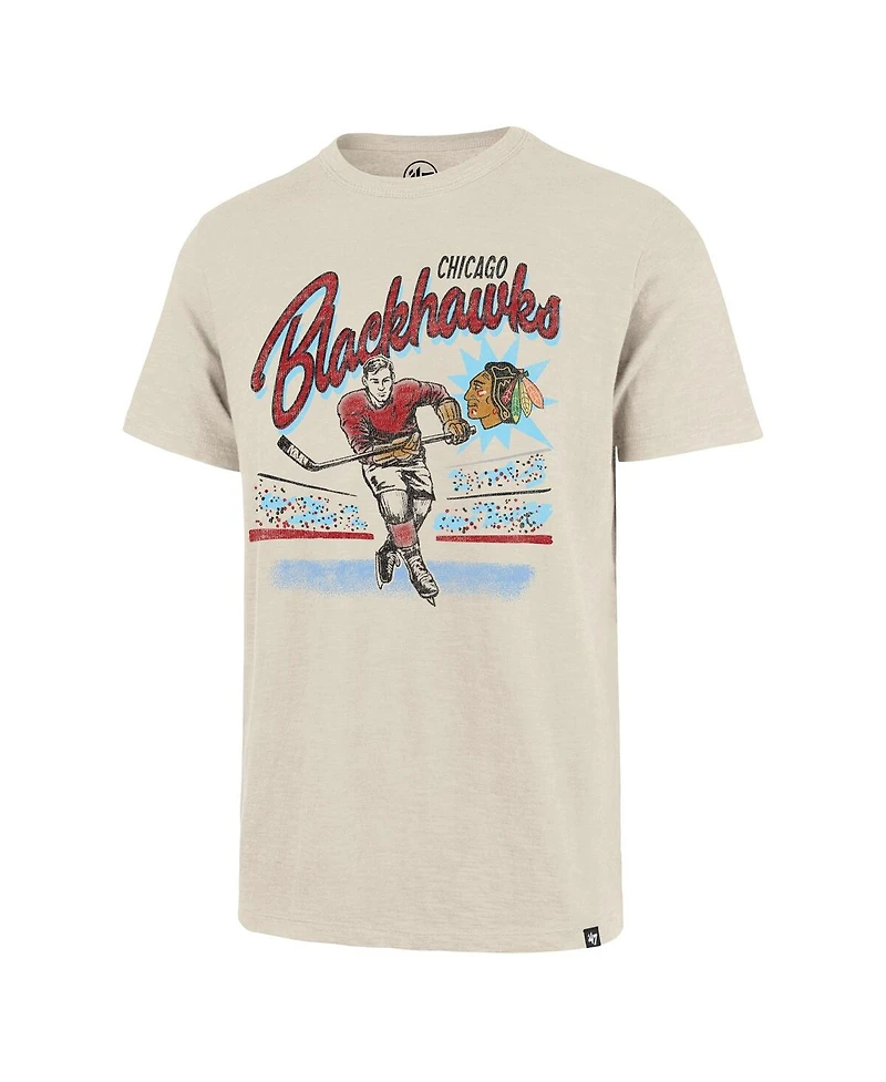 '47 Brand Men's Natural Chicago Blackhawks Hockey Player Golden Age Scrum T-Shirt