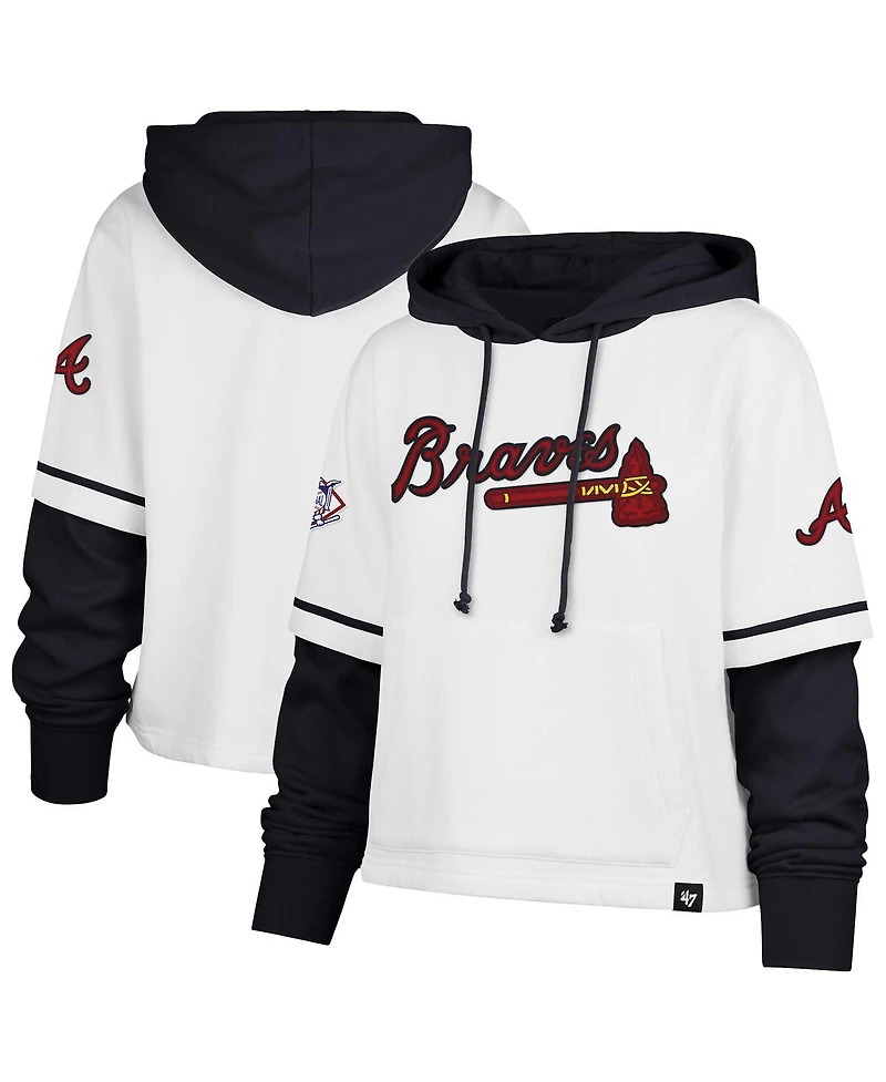 '47 Brand Women's White Atlanta Braves Trifecta Shortstop Cropped Pullover Hoodie