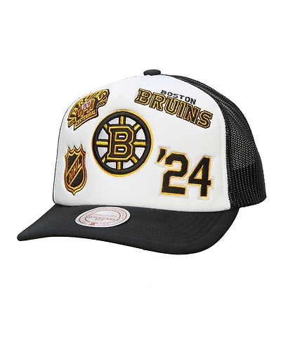Mitchell & Ness Men's White/Black Boston Bruins Gridlock Trucker Adjustable Hat