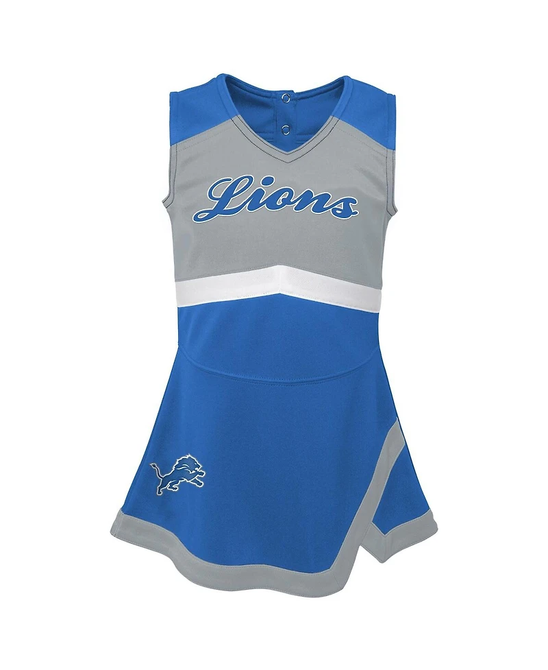 Outerstuff Girls Preschool 2-Piece Blue Detroit Lions Cheer Captain Jumper Dress with Bloomers Set